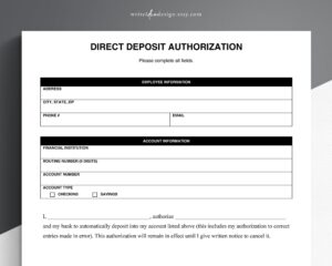 Direct Deposit Authorization Google Docs word adobe PDF Etsy Worksheets Library