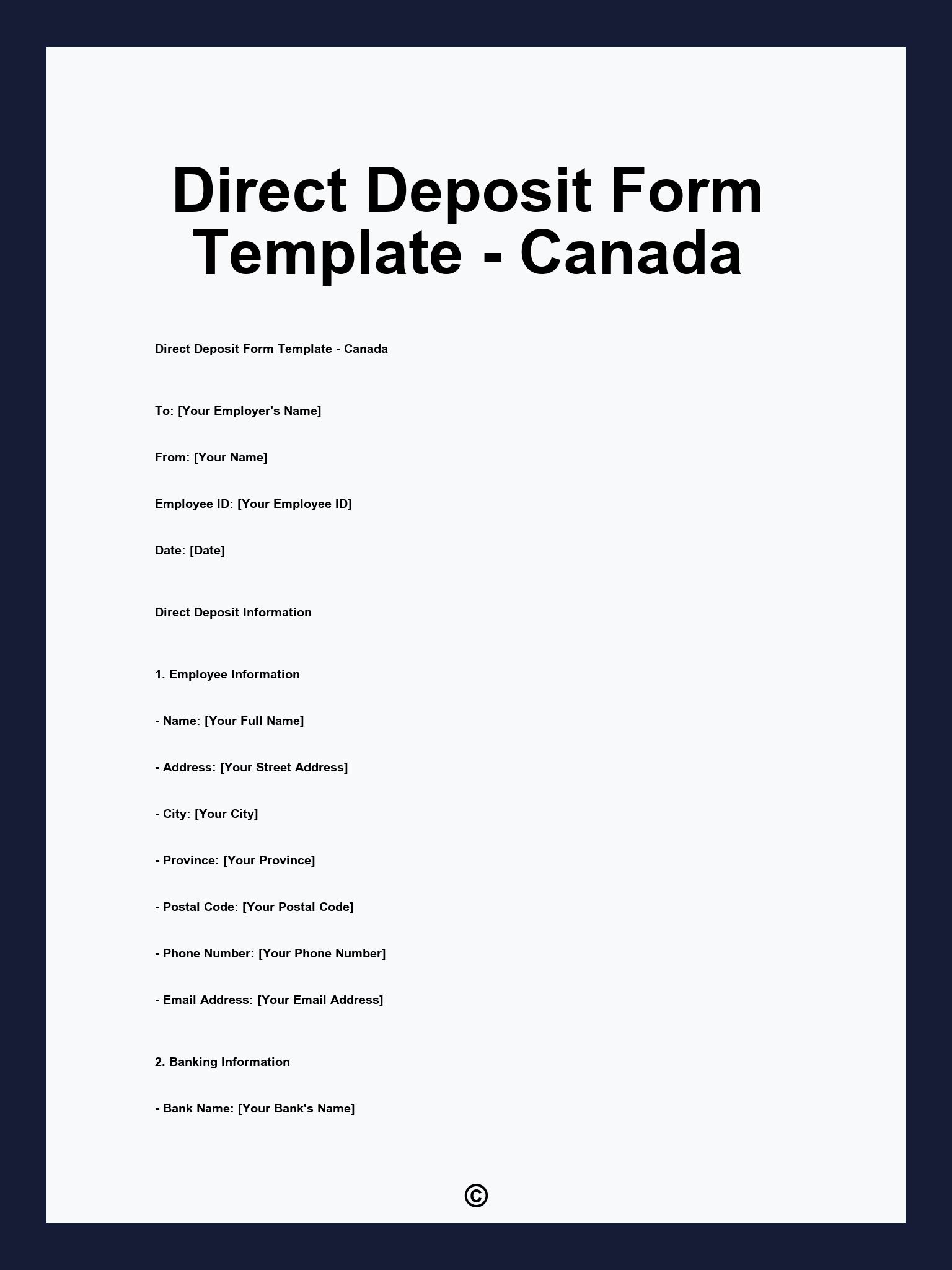 Direct Deposit Form Template Canada