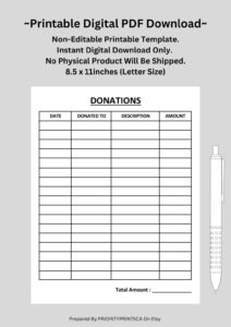 Donation Form Donation Tracker Donation Log Donation Sheet Financial Tracker Printable US Letter Size Digital Download Etsy Israel