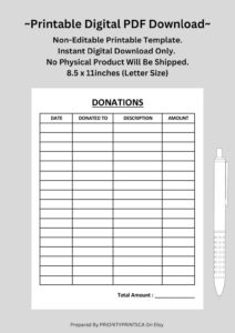 Donation Form Donation Tracker Donation Log Donation Sheet Financial Tracker Printable US Letter Size Digital Download Etsy New Zealand