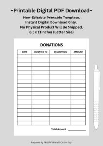 Donation Tracker Printable US Letter Size digital Download Etsy