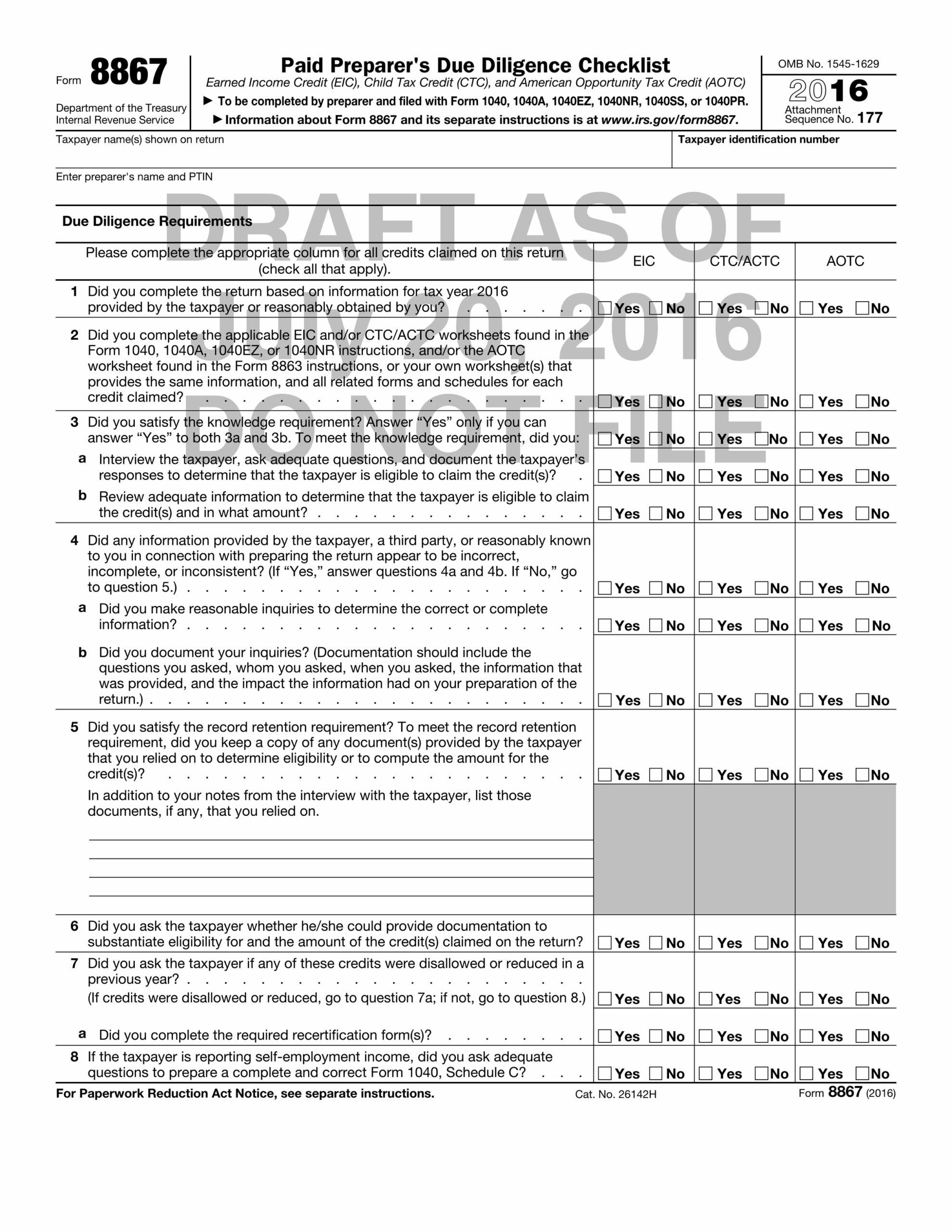 Draft Of Form For Expanded Preparer Due Diligence Released By IRS Current Federal Tax Developments
