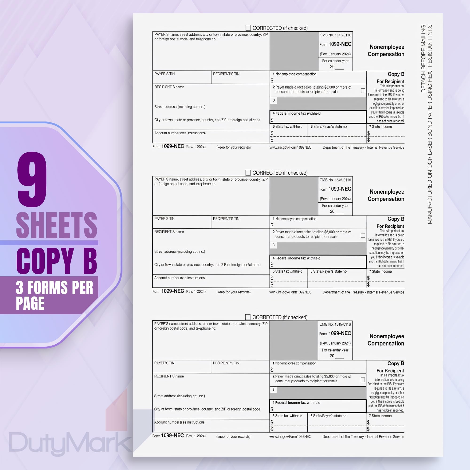 Dutymark 1099 NEC Forms 2021 4 Part Laser Tax Forms Kit Pack Of Federal State Copy s 1096 s Great For QuickBooks And Accounting Software NO Envelopes 2021 1099 NEC 25 Pack Amazon ae Office Products