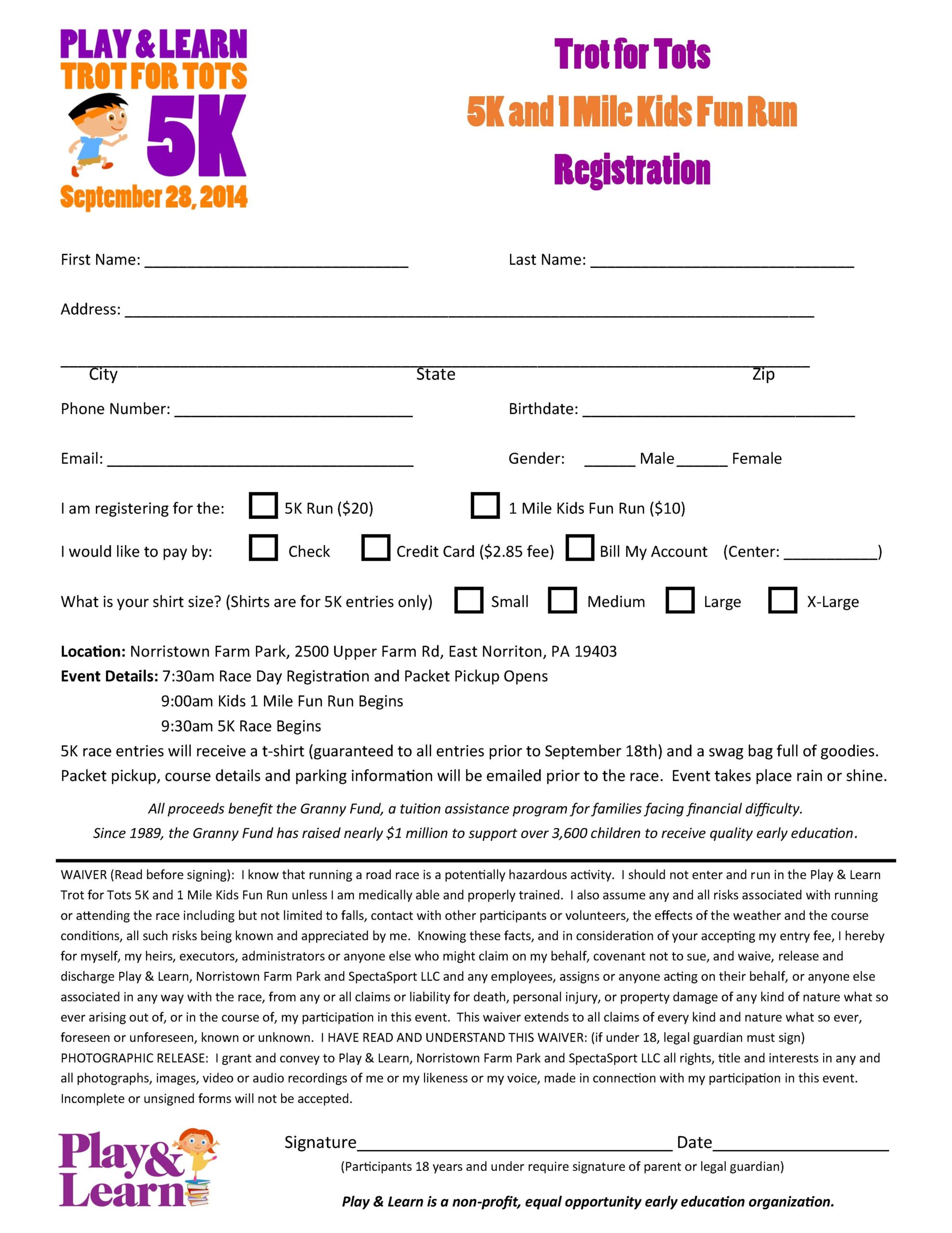 Editable 5K Registration Form Template