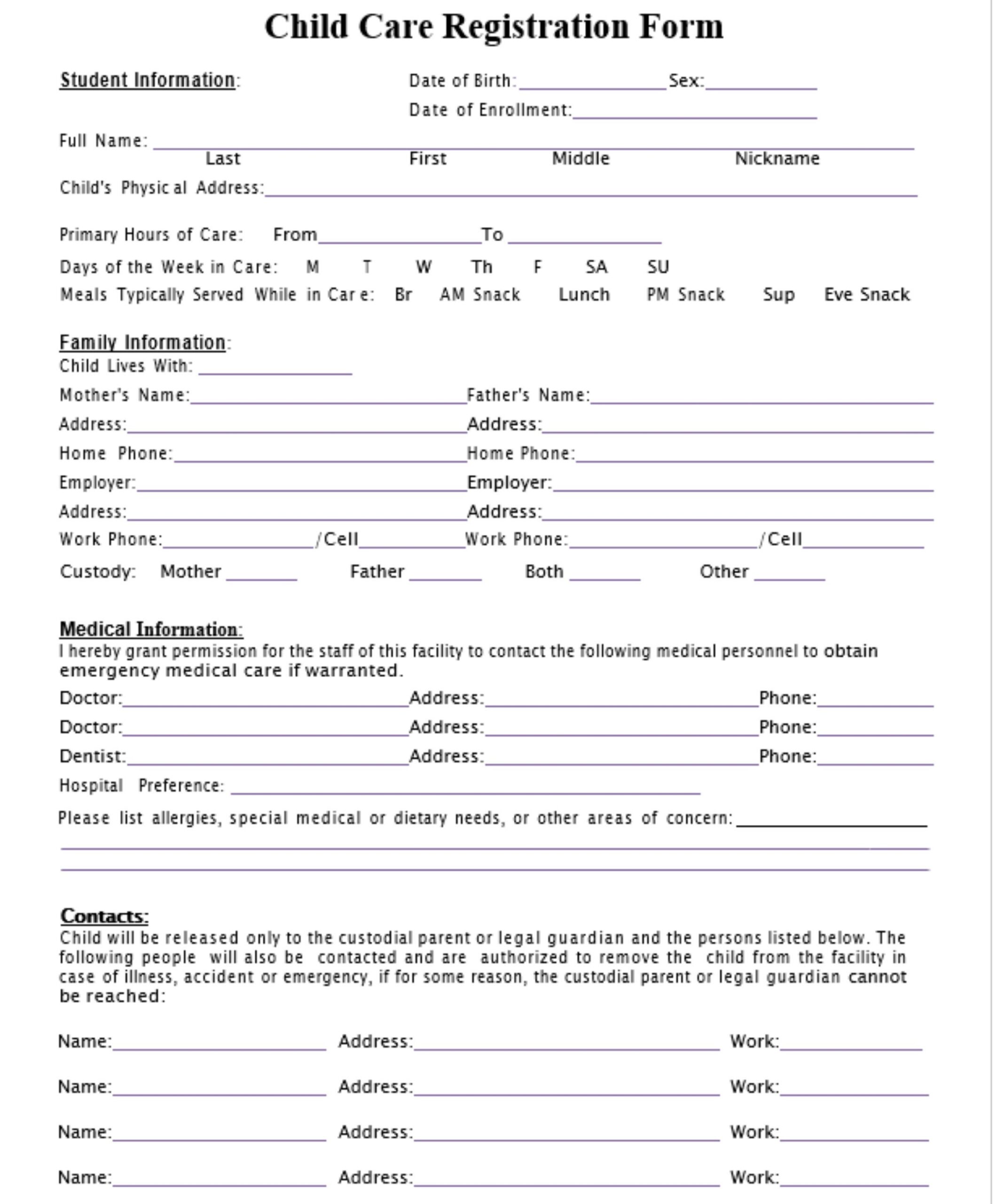 Editable Childcare Registration Form Nursery U0026 Preschool Childcare Business Registration Template WORD Document Etsy UK