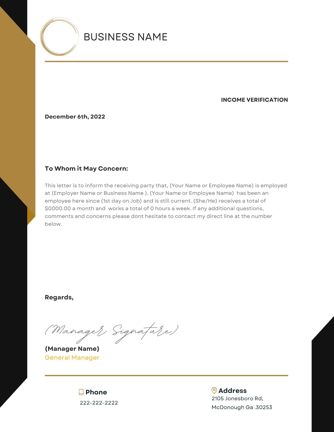 Editable Income Verification Letter Template canva Etsy