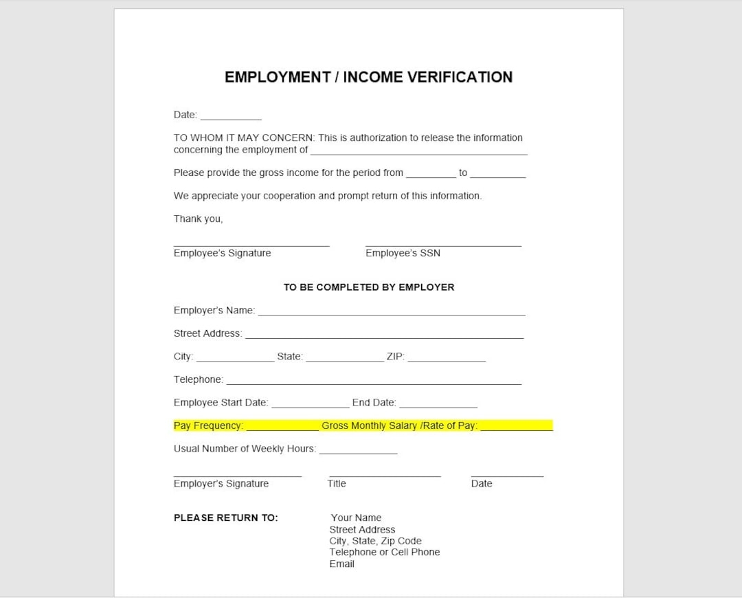 Employee Income Verification Letter Template Income Verification Letter Income Verification Template Word Template Simple Letter Etsy