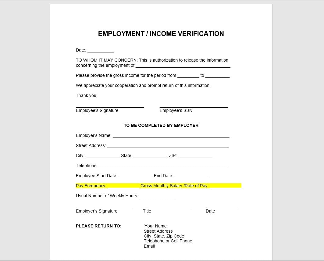 Employee Income Verification Letter Template Income Verification Letter Income Verification Template Word Template Simple Letter Etsy