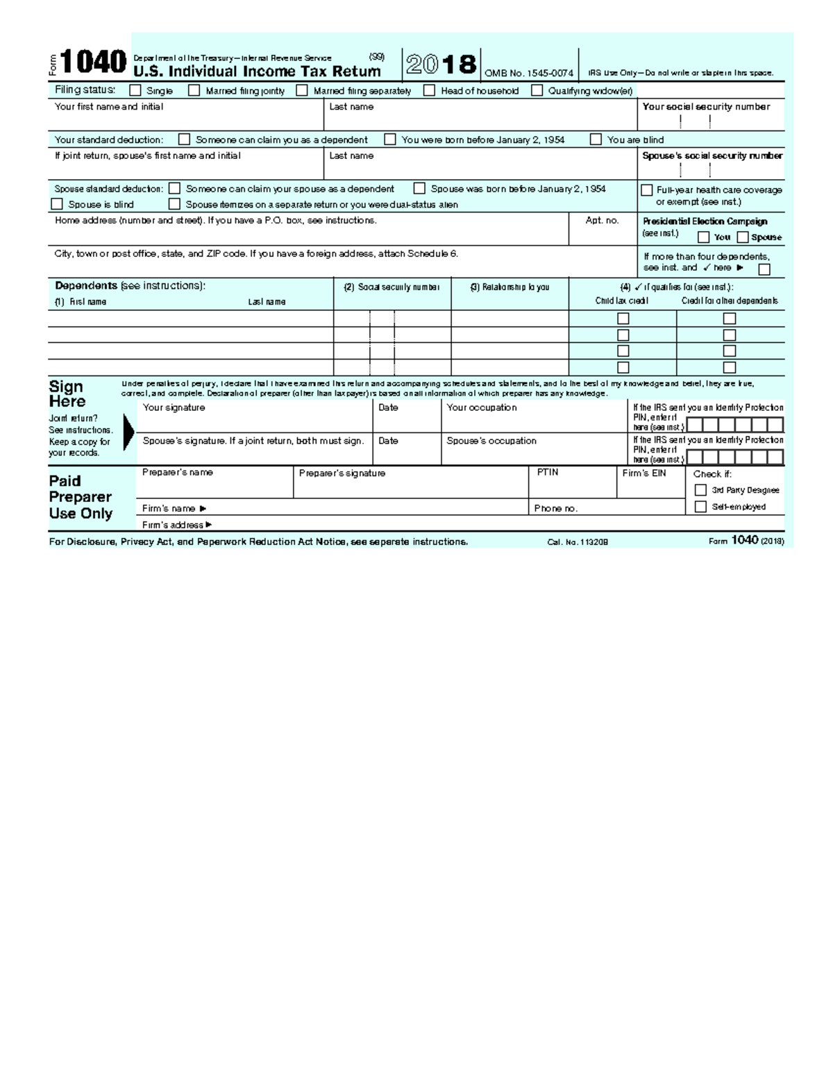 F1040 Unit 3 Form 1040 Department Of The Treasury Internal Revenue Service U Individual Studocu