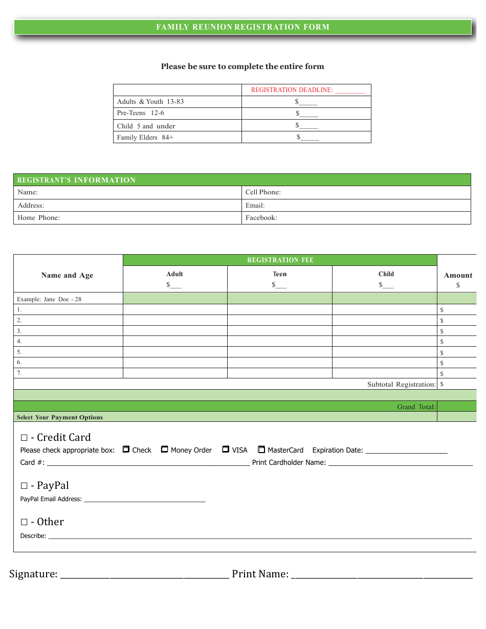 Family Reunion Registration Form Fill Out Sign Online And 
