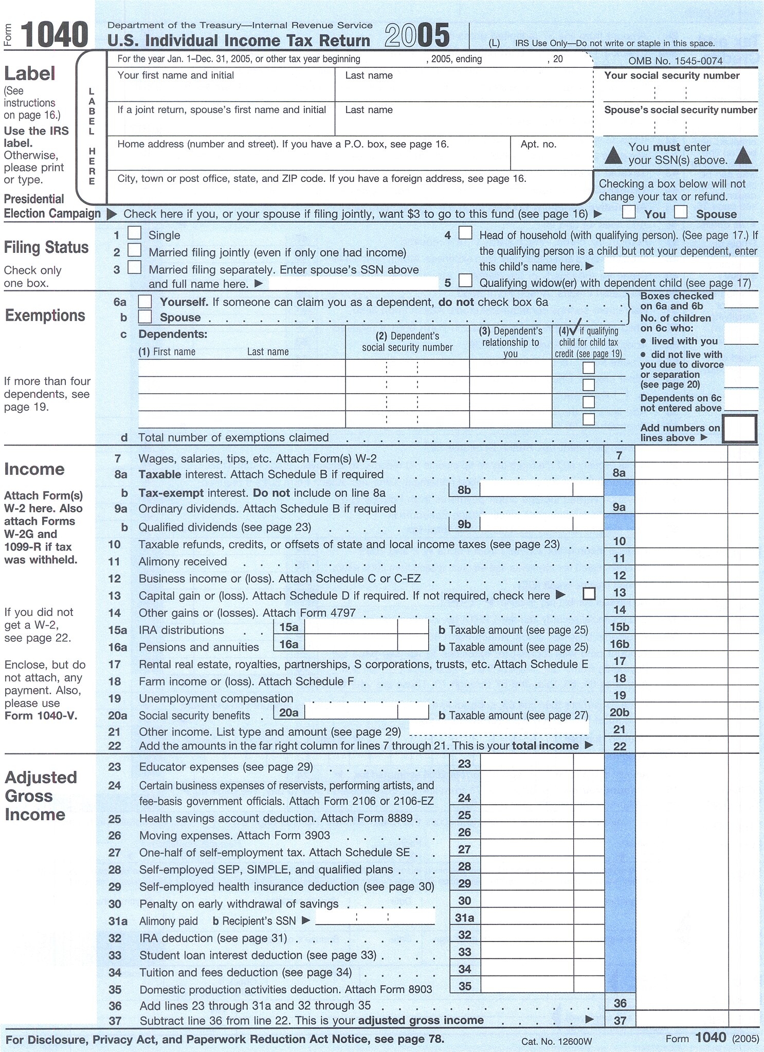 File Form 1040 2005 jpg Wikimedia Commons