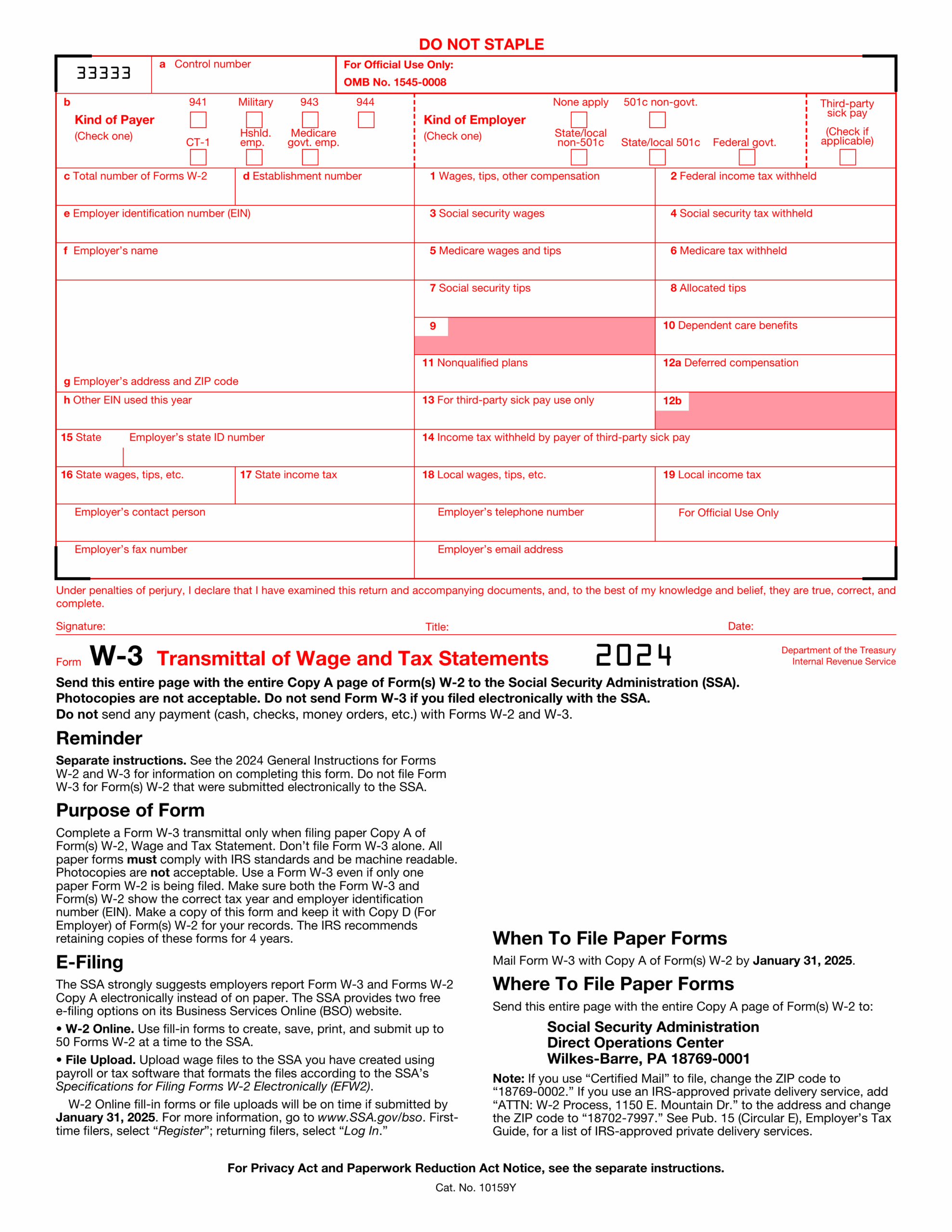 Fill Form W 3 2024 2025 Create Edit Forms Online