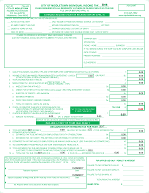 Fillable Online Cityofmiddletown CITY OF MIDDLETOWN INDIVIDUAL INCOME 