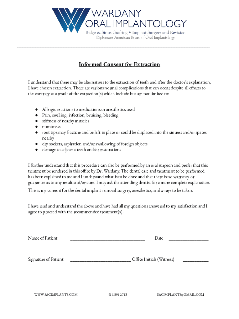 Fillable Online Dental Extraction Consent Form Template Fax Email Print 
