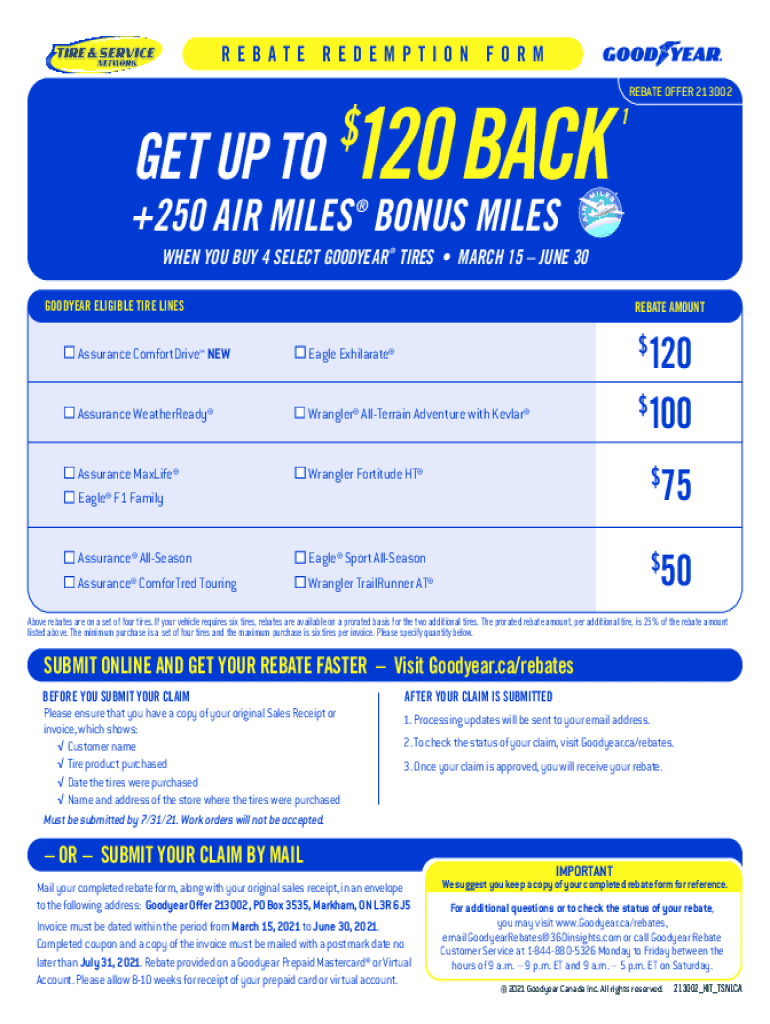 Fillable Online Printable Goodyear Rebate Forms 05 2021 Fax Email 