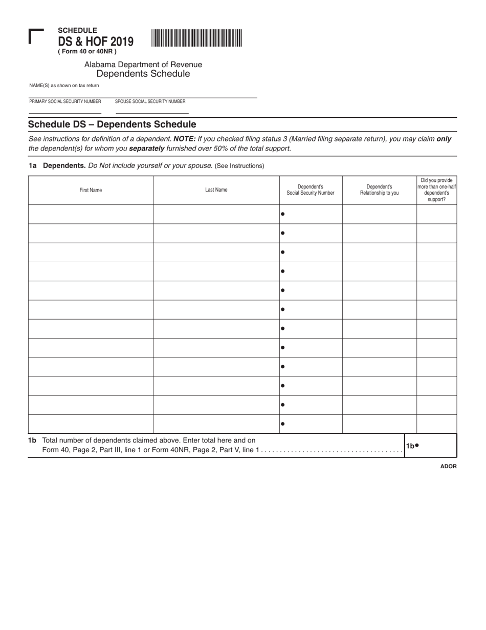 Form 40 40NR Schedule DS HOF 2019 Fill Out Sign Online And