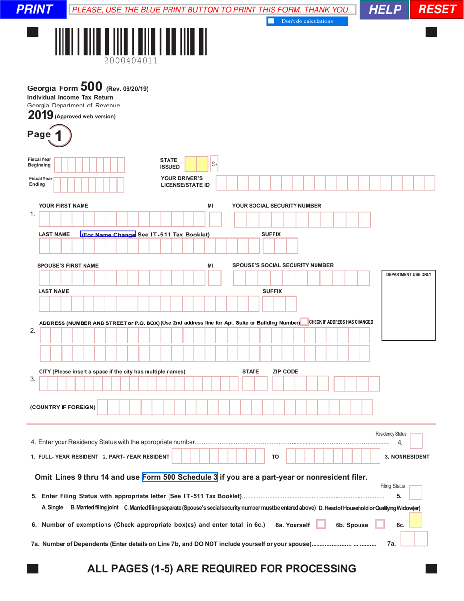 Form 500 2019 Fill Out Sign Online And Download Fillable PDF Georgia United States Templateroller
