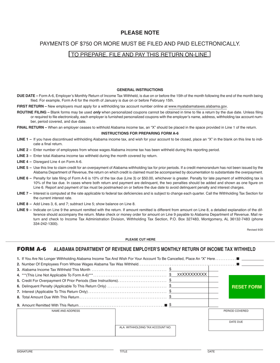 Form A 6 Download Fillable PDF Or Fill Online Employer s Monthly
