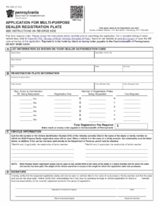 Form MV 326 Download Fillable PDF Or Fill Online Application For Multi Purpose Dealer Registration Plate Pennsylvania Templateroller