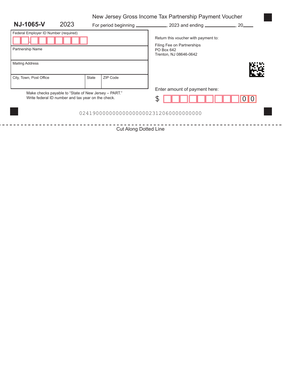 Form NJ 1065 V Download Fillable PDF Or Fill Online New Jersey Gross Income Tax Partnership Payment Voucher 2023 New Jersey Templateroller