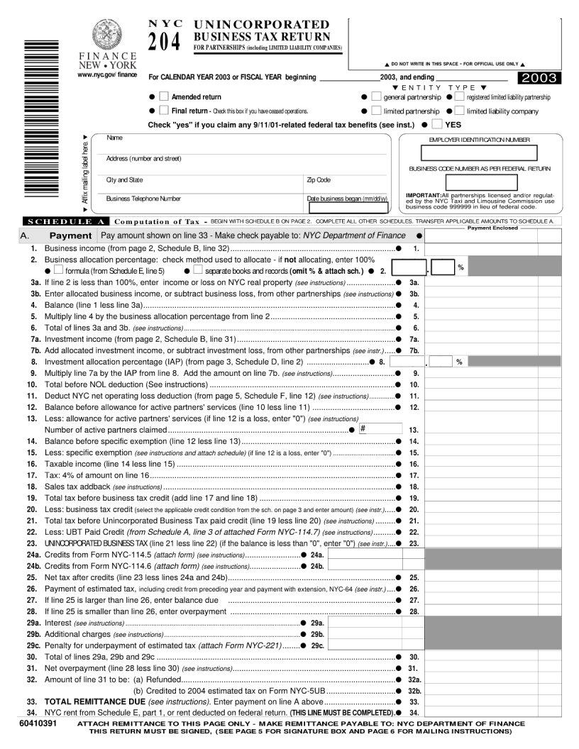 Form Nyc 204 Fill Out Printable PDF Forms Online