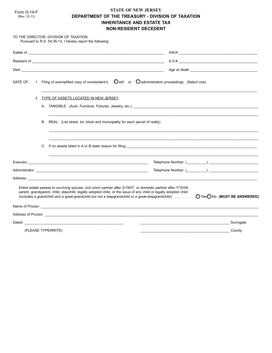 Form O 14 f Fill Out Sign Online And Download Fillable PDF New Jersey Templateroller