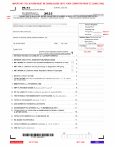 Form PA 41 Download Fillable PDF Or Fill Online Pennsylvania