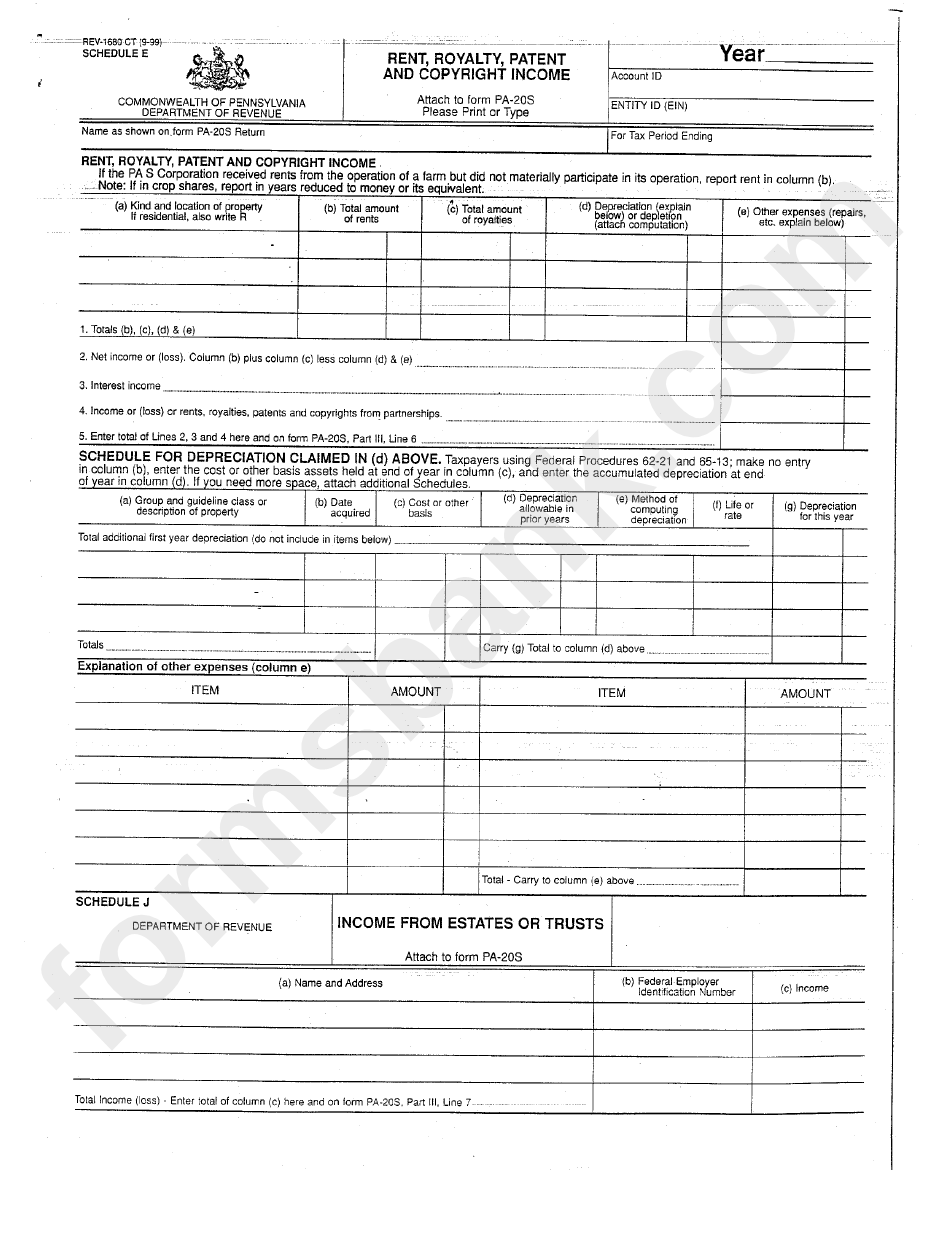 Form Rev 1680 Ct Schedule E Rent Royalty Patent And Copyright Income Pennsylvania Department Of Revenue Printable Pdf Download