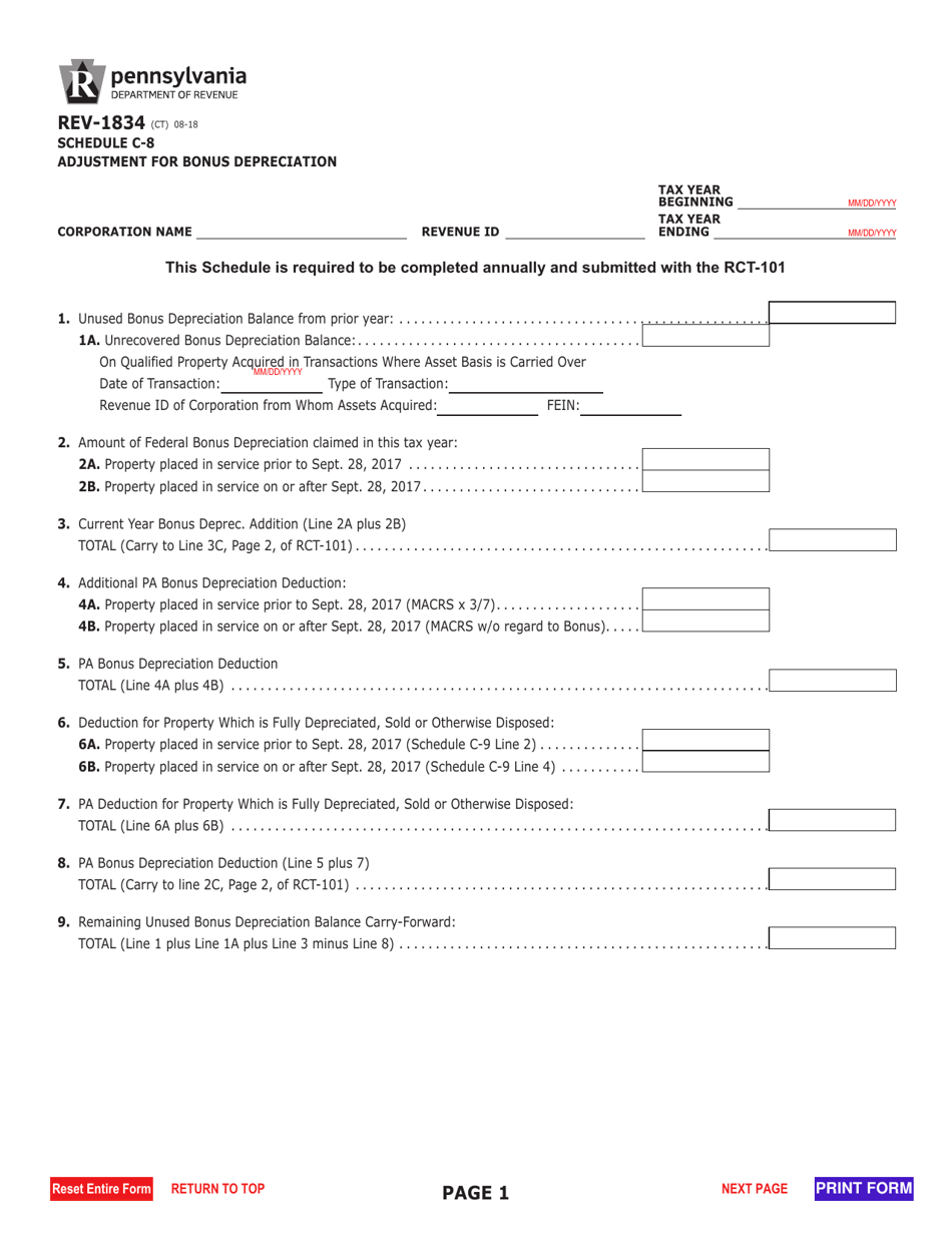Form REV 1834 Schedule C 8 Fill Out Sign Online And Download Fillable PDF Pennsylvania Templateroller