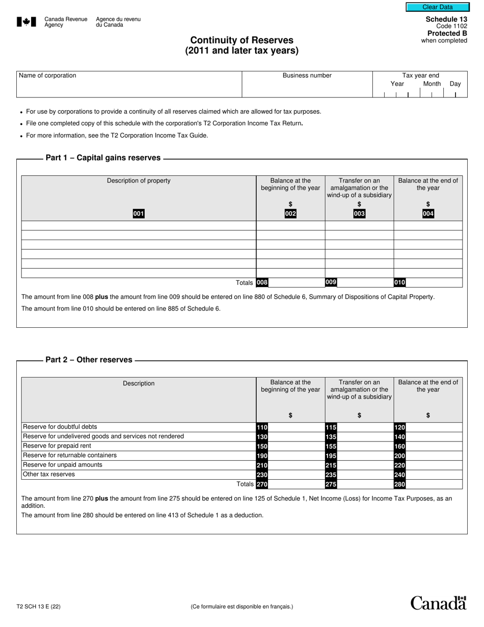 Form T2 Schedule 13 Download Fillable PDF Or Fill Online 