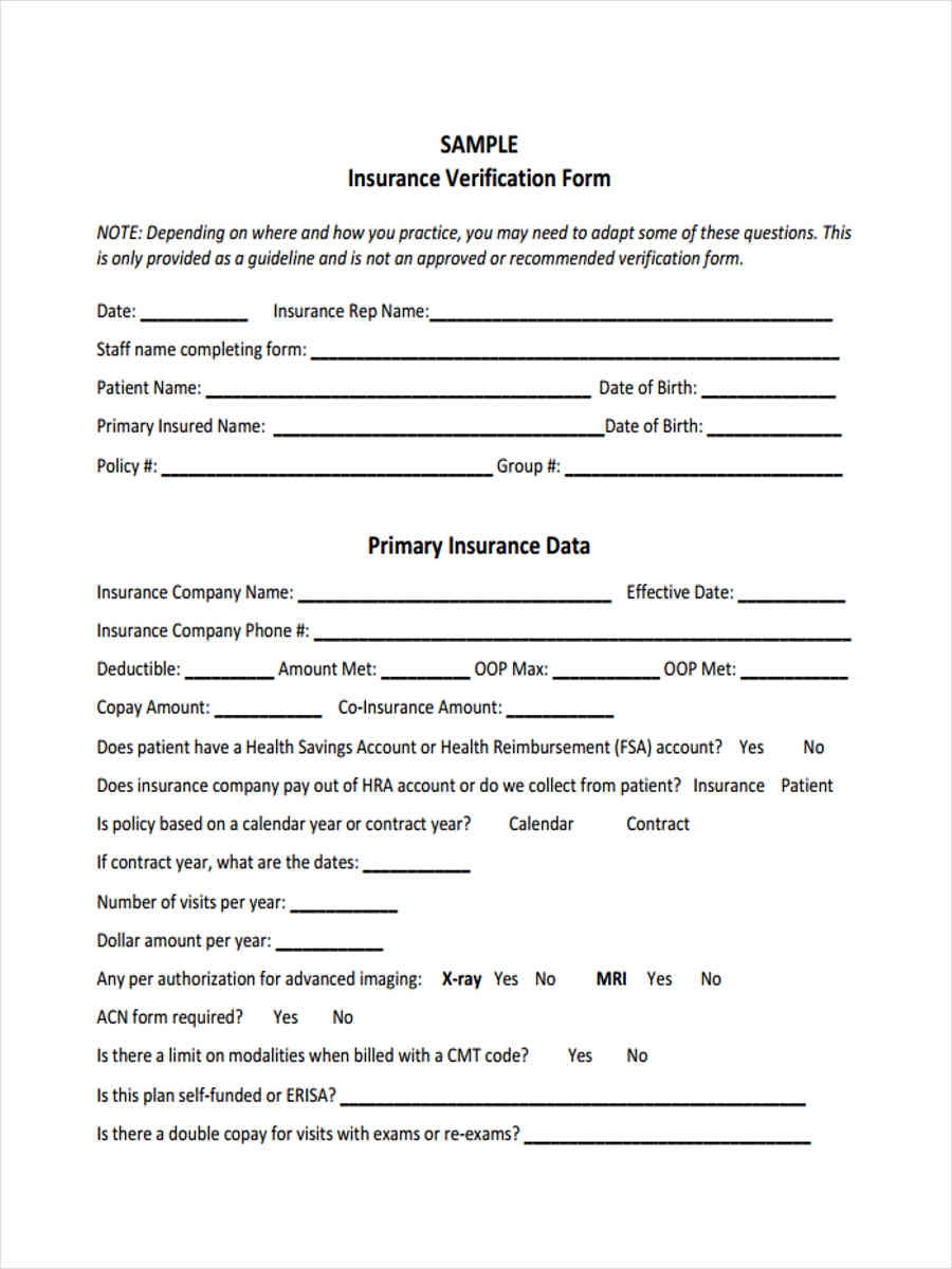 FREE 10 Dental Insurance Verification Form Samples PDF MS Word 