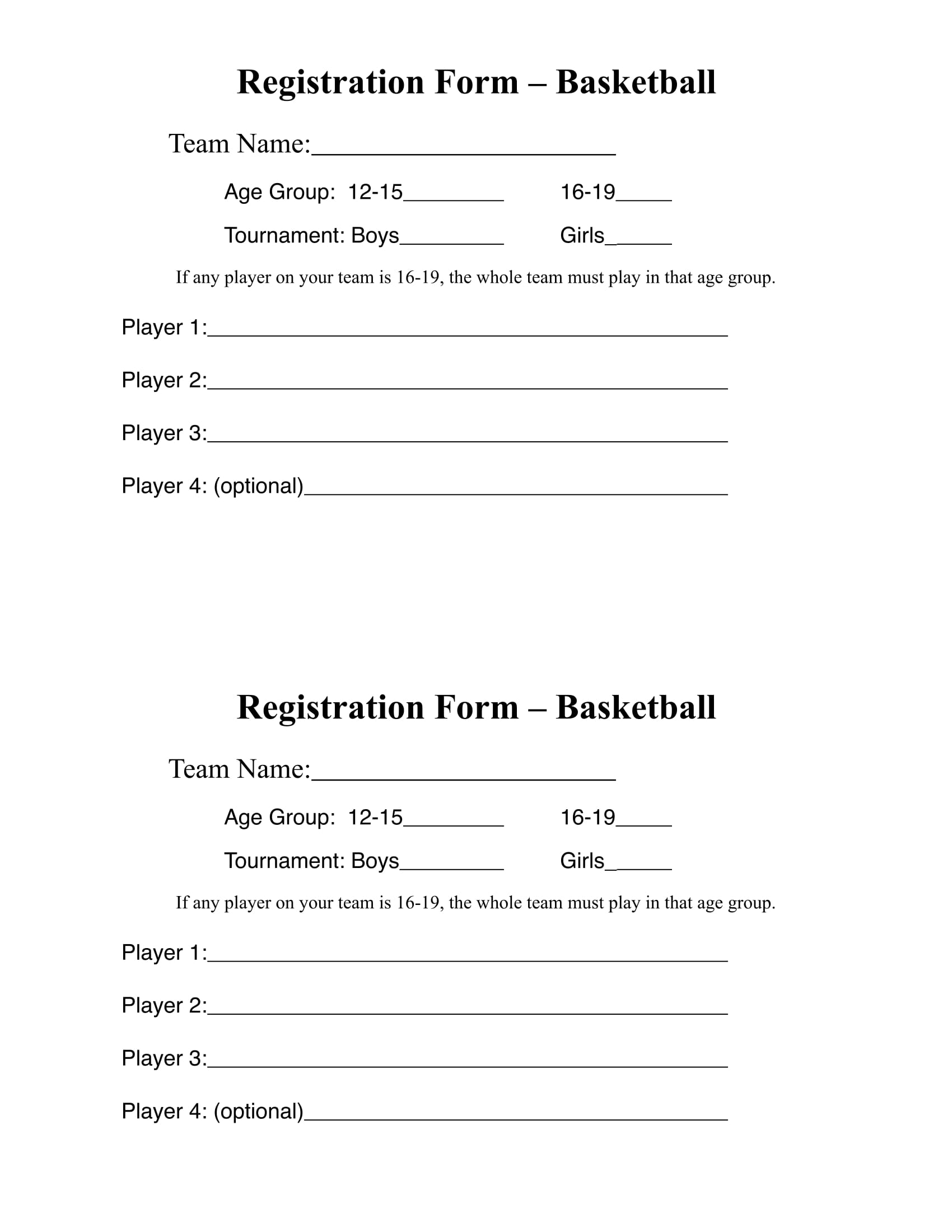 FREE 11 Basketball Registration Forms In PDF MS Word Excel
