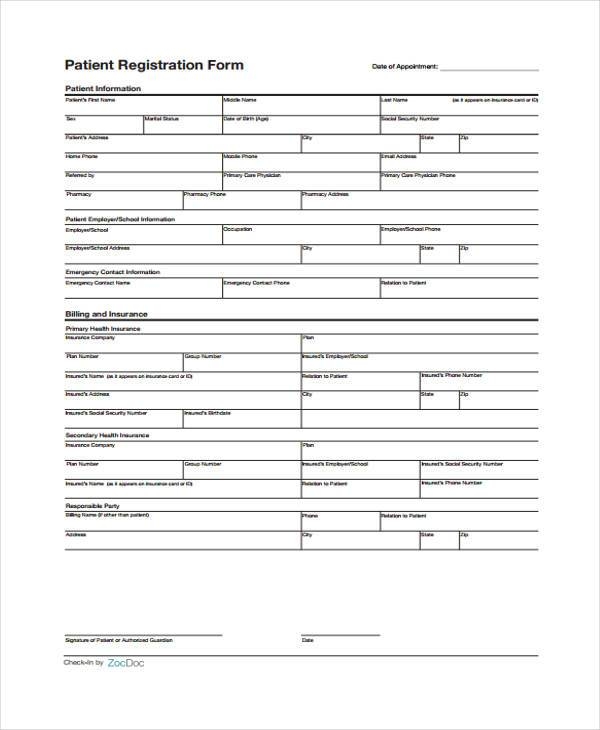 FREE 13 Patient Registration Form Samples PDF MS Word Google Docs 
