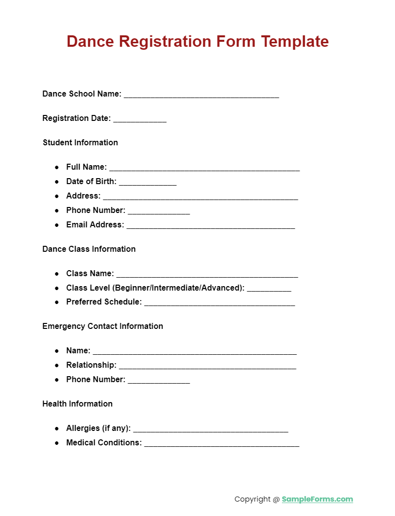 FREE 37 Dance Registration Form Samples PDF MS Word Google Docs