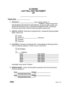 Free Alabama Last Will And Testament Template PDF Word PDF