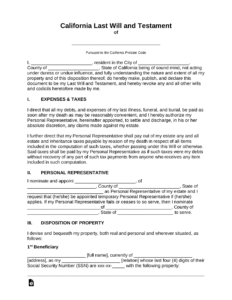 Free California Last Will And Testament Template PDF Word EForms