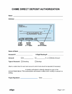 Free Chime Direct Deposit Authorization Form PDF Word