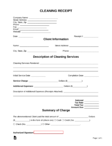 Free Cleaning Service Receipt Template PDF Word EForms
