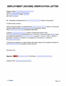 Free Employment Income Verification Letter PDF Word