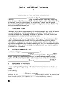 Free Florida Last Will And Testament Template PDF Word EForms
