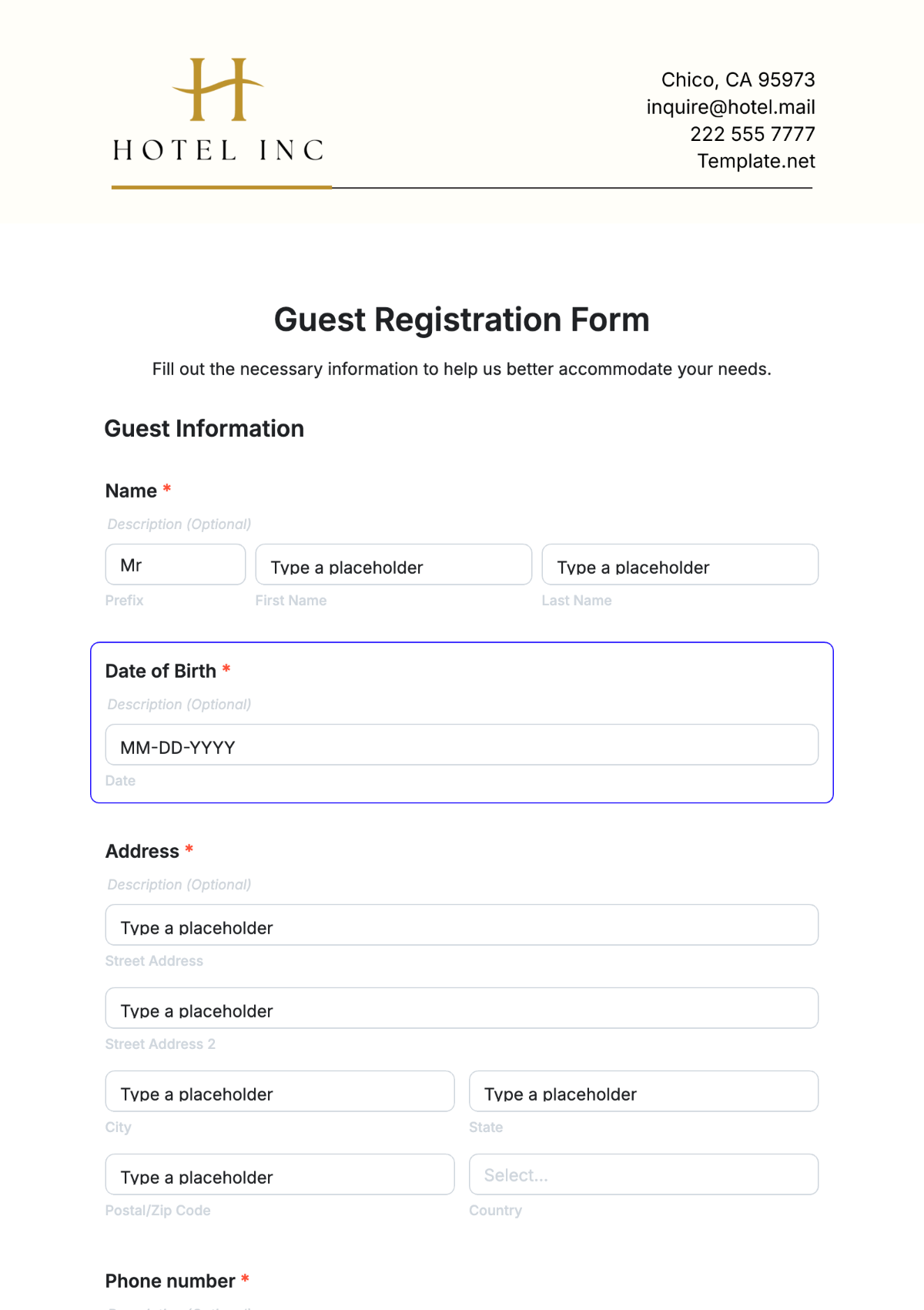 Free Guest Registration Form Template To Edit Online