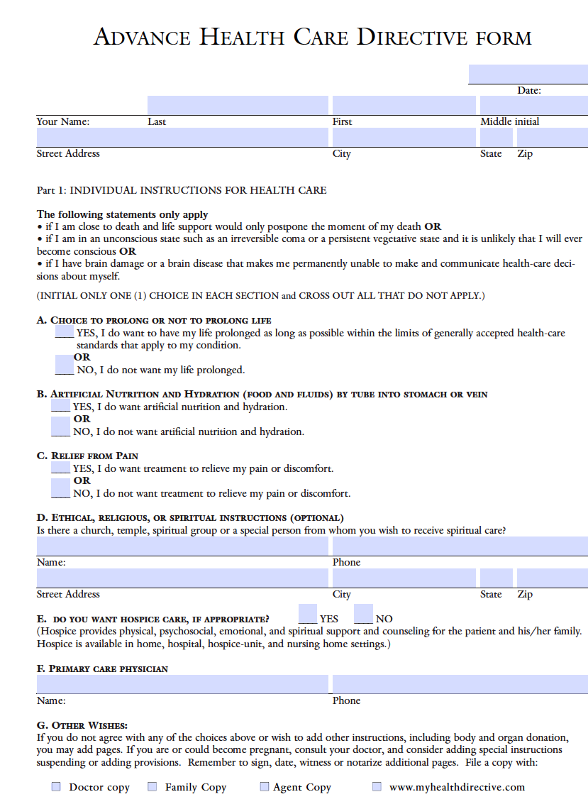Free Hawaii Advance Directive Form Medical POA U0026 Living Will PDF