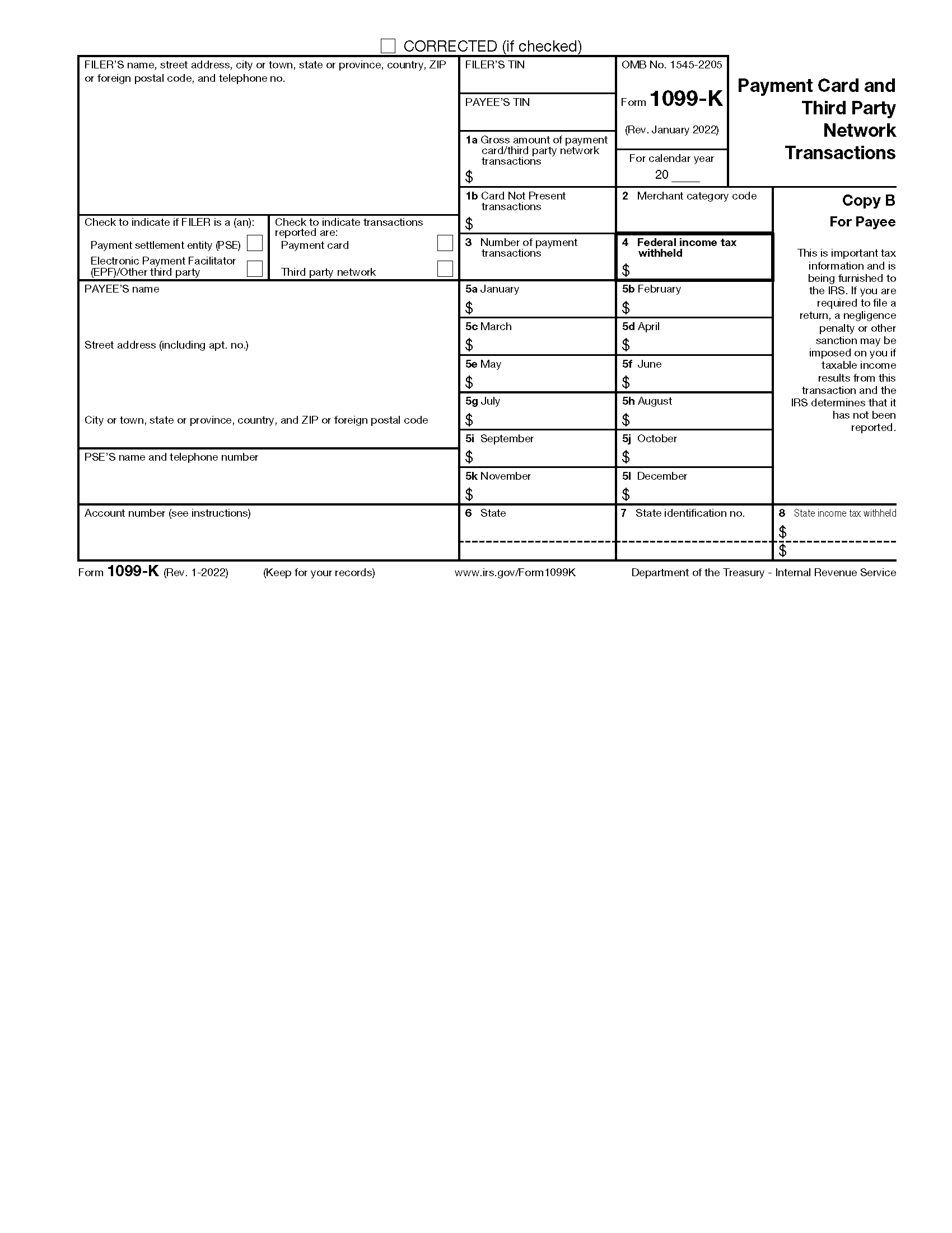Free IRS 1099 K Form PDF EForms
