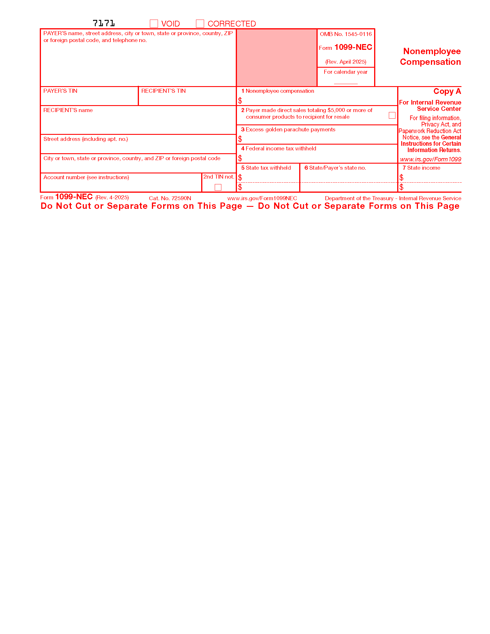 Free IRS 1099 NEC Form 2021 2025 PDF EForms