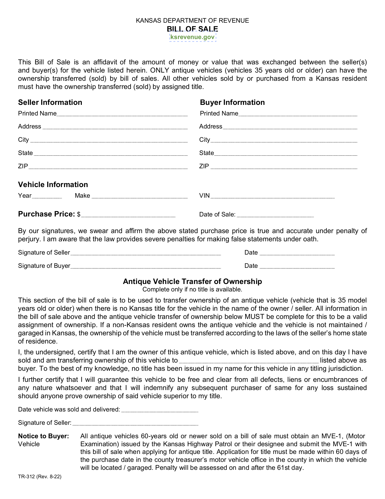Free Kansas Bill Of Sale Forms 4 PDF EForms