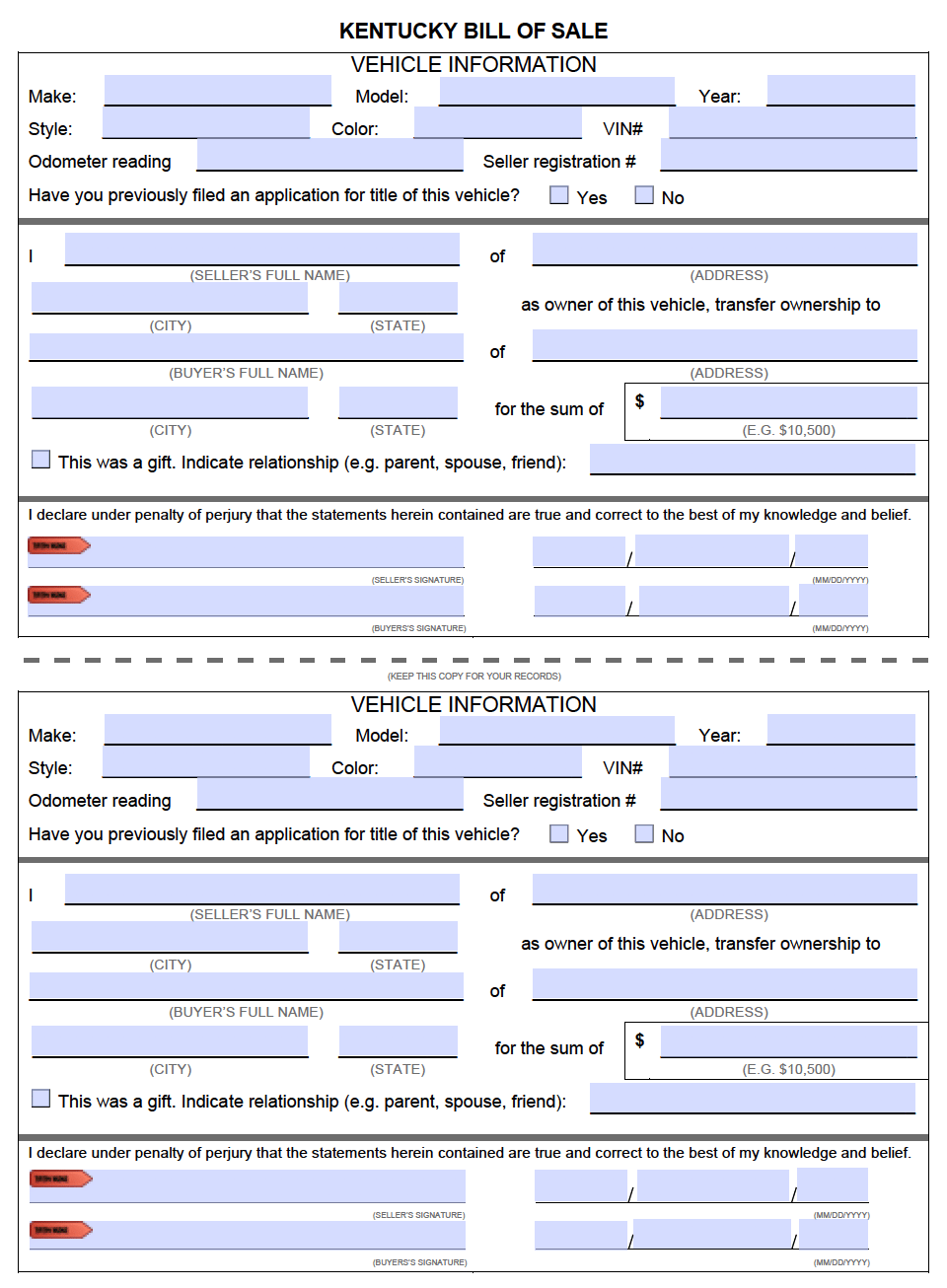 Free Kentucky Bill Of Sale Forms PDF