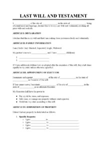 Free Last Will And Testament Template PDF U0026 Word