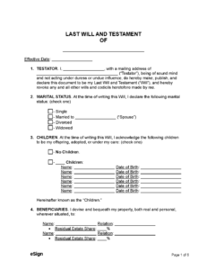 Free Last Will And Testament Template Templates 2 PDF Word
