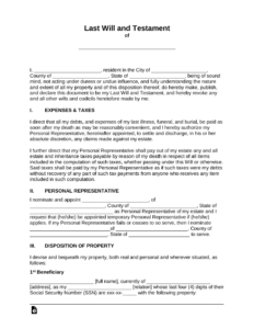 Free Last Will And Testament Will PDF Word EForms