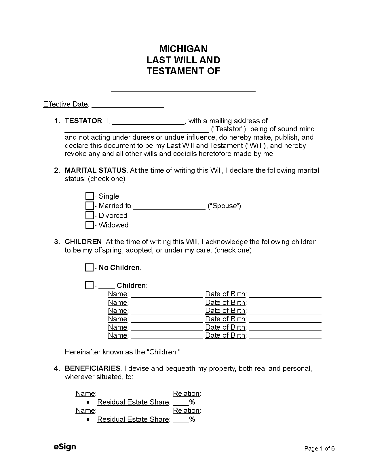 Free Michigan Last Will And Testament PDF Word